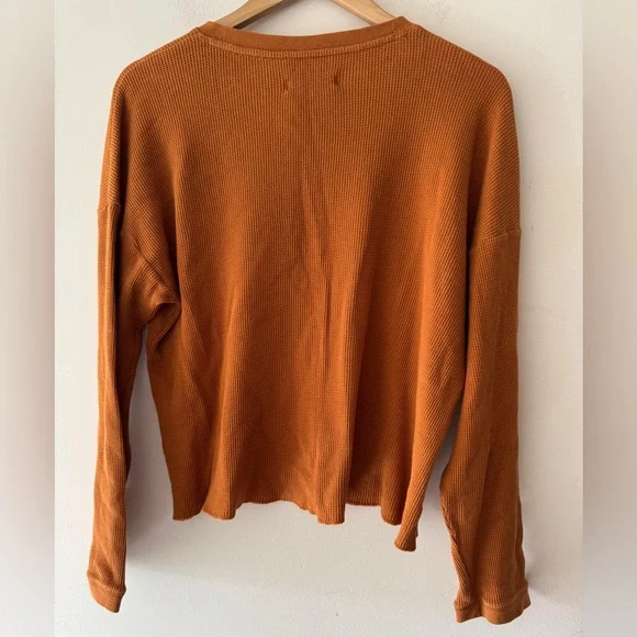 Everlane Organic Cotton Brown Waffle Long Sleeve Henley Top - Picture 6 of 8